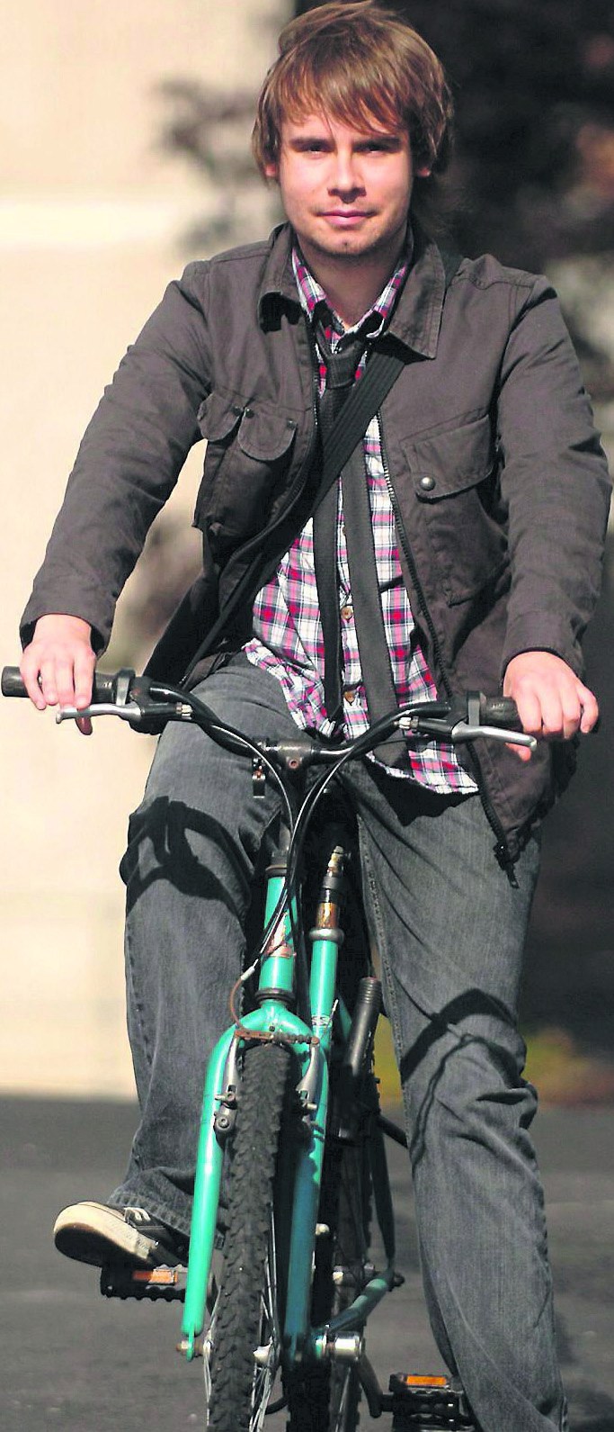Jono Read with his bicycle, photographed for the 2007 North Norfolk News rural transport feature.