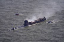 Aerial image of vessels at sea following the North Sea ship collision